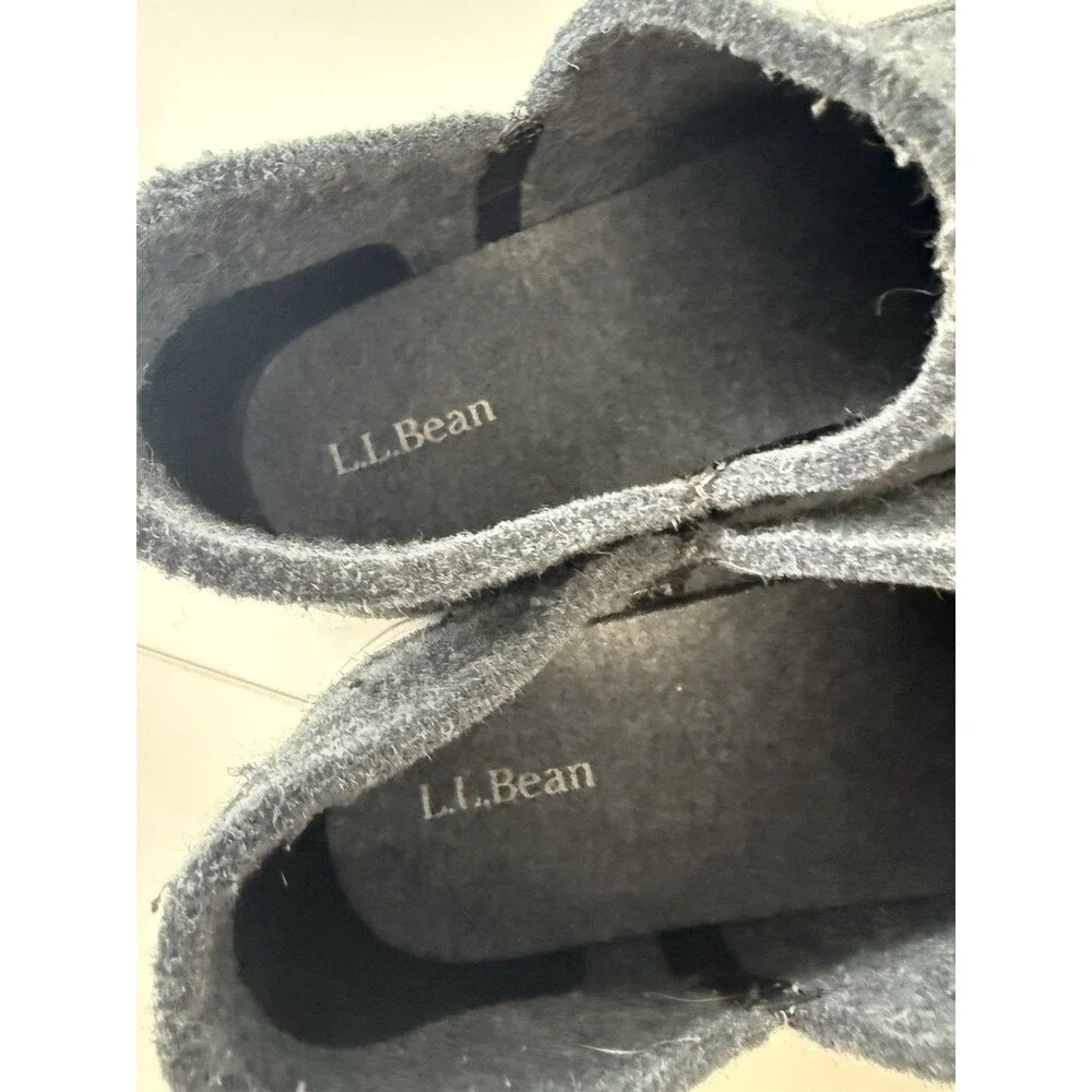 L.L.Bean Downeast Slip-Ons Men's Slippers Size 12 Gray Wool Lined Shoes 522894